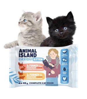 Animal Island Everyday Kitten mokra karma dla kociąt mix 2 smaków - Indyk z Królikiem, Indyk z Cielęciną w Rosole 4x 85g