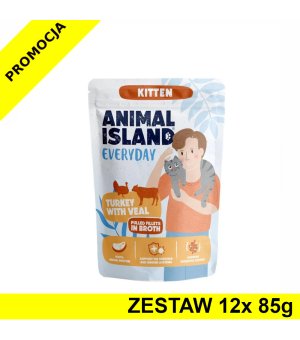 Animal Island Everyday Kitten mokra karma dla kociąt - Indyk z Cielęciną w Rosole ZESTAW 12x 85g
