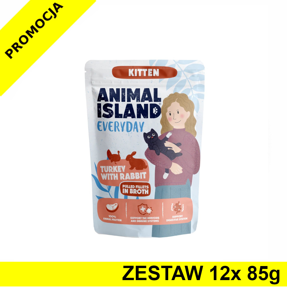 Animal Island Everyday Kitten mokra karma dla kociąt - Indyk z Królikiem w Rosole ZESTAW 12x 85g