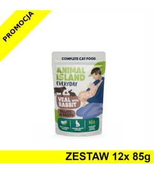 Animal Island Everyday mokra karma dla kota - Cielęcina z Królikiem w Rosole ZESTAW 12x 85g