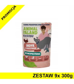 Animal Island Everyday MONO mokra karma dla psa Indyk z Warzywami pasztet ZESTAW 9x 300g