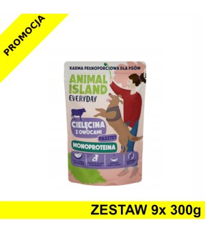 Animal Island Everyday MONO mokra karma dla psa Cielęcina z Owocami pasztet ZESTAW 9x 300g