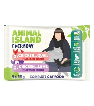 Animal Island Everyday saszetki dla kota mix 2 smaków - Kurczak z Przepiórką i Kurczak z Jagnięciną 4x 85g