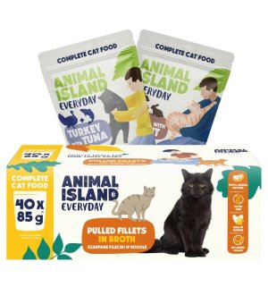 Animal Island Everyday saszetki dla kota mix 2 smaków - Cielęcina z Królikiem, Indyk z Tuńczykiem 40x 85g