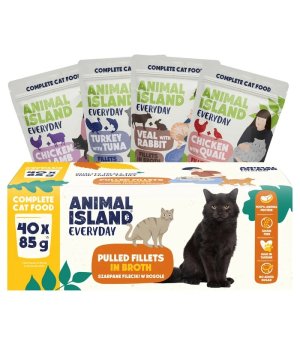 Animal Island Everyday saszetki dla kota mix 4 smaków - Cielęcina z Królikiem, Indyk z Tuńczykiem, Kurczak z Przepiórką, Kurczak z Jagnięciną 40x 85g
