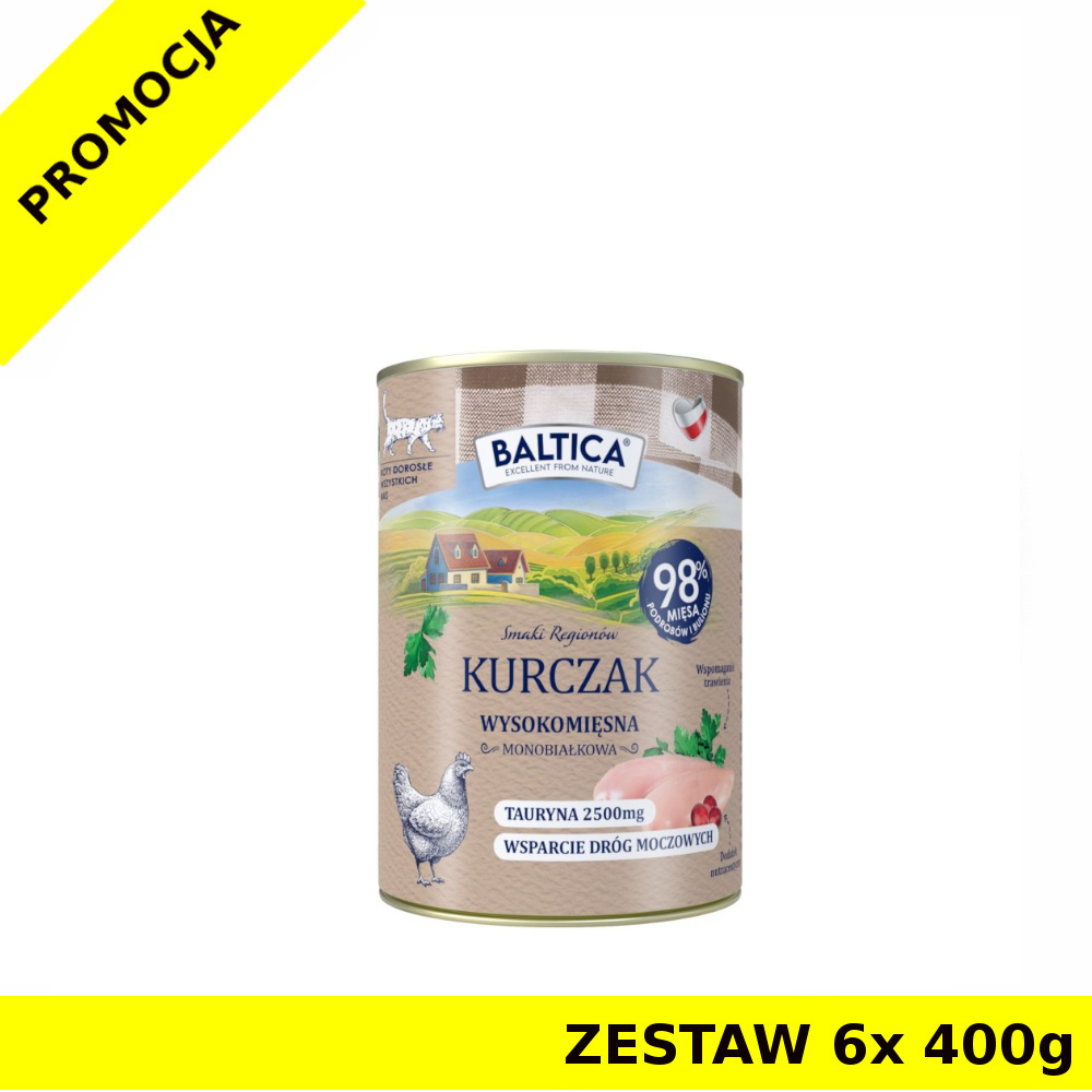Baltica karma mokra dla kotów dorosłych Mono Kurczak ZESTAW 6x 400g