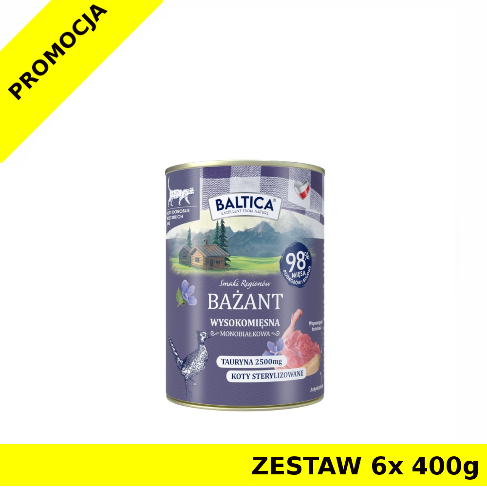 Baltica karma mokra dla kotów dorosłych Mono Bażant ZESTAW 6x 400g