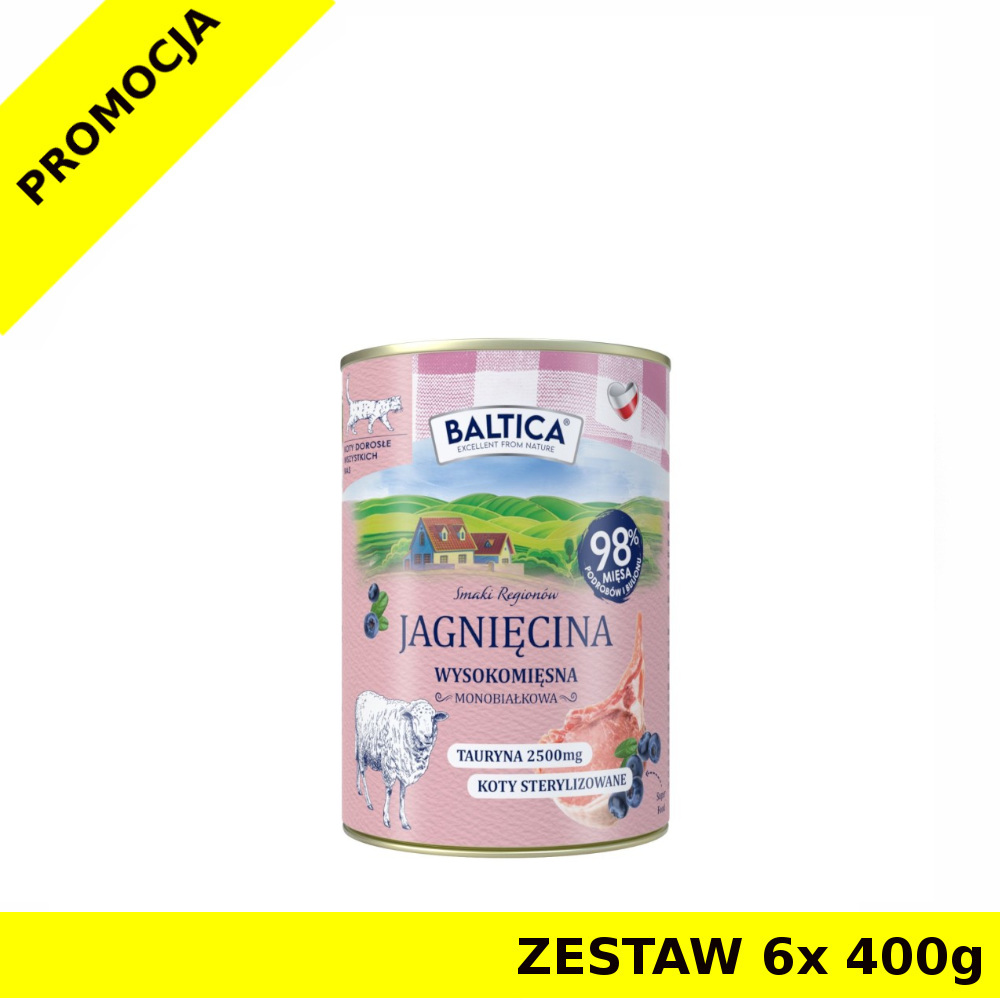 Baltica karma mokra dla kotów dorosłych Mono Jagnięcina ZESTAW 6x 400g