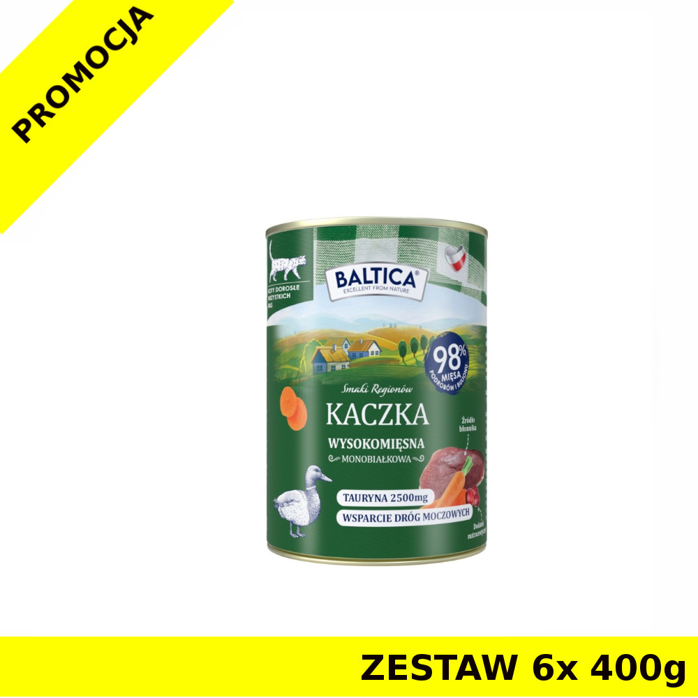 Baltica karma mokra dla kotów dorosłych Mono Kaczka ZESTAW 6x 400g