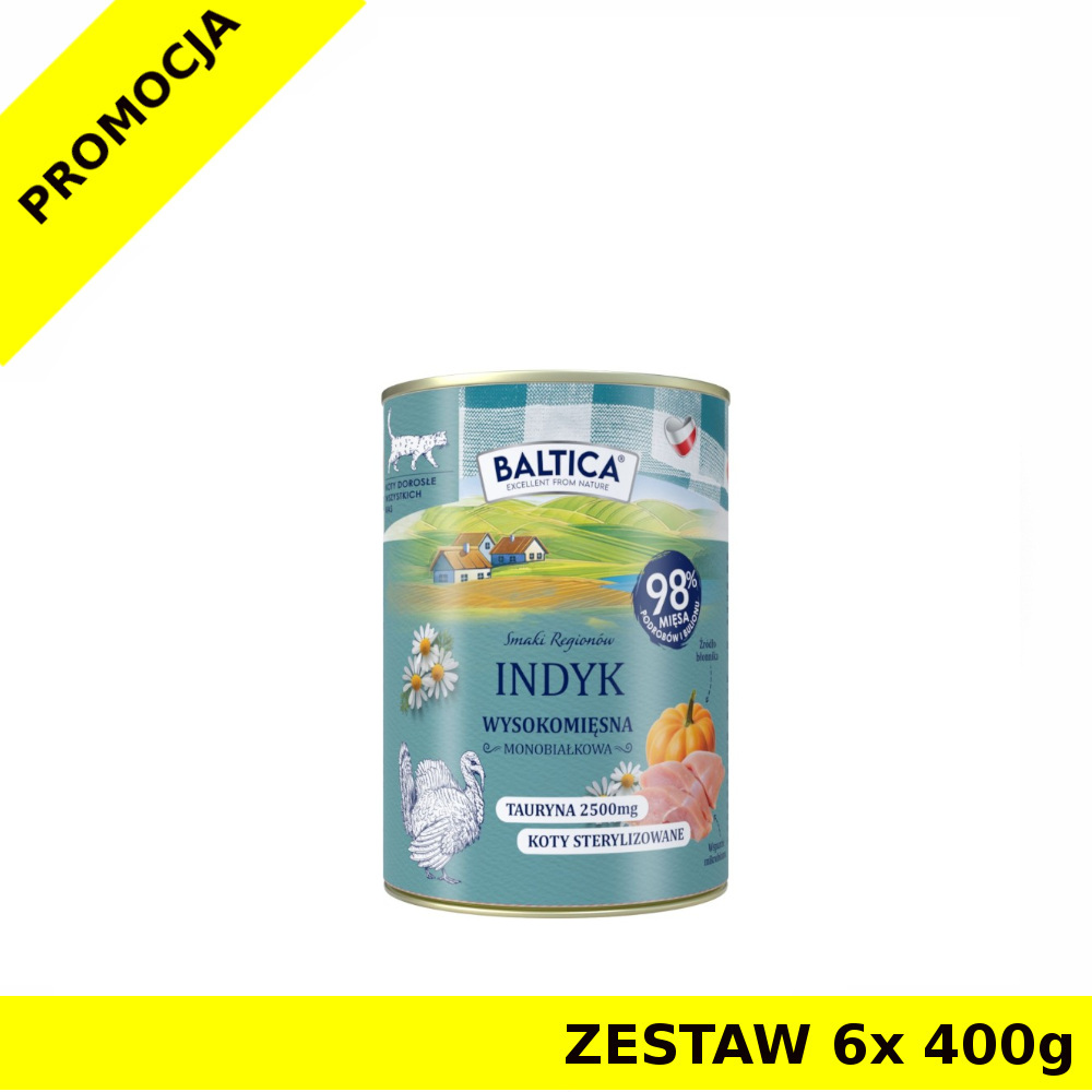 Baltica karma mokra dla kotów dorosłych Mono Indyk ZESTAW 6x 400g