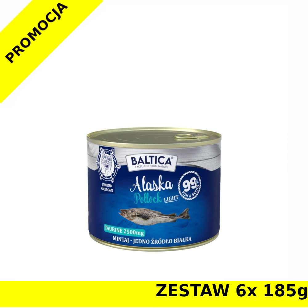 Baltica karma mokra dla kotów dorosłych Light Alaska Pollock - Mintaj ZESTAW 6x 185g