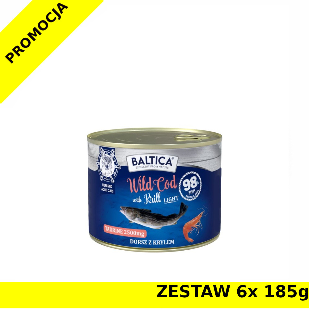Baltica karma mokra dla kotów dorosłych Light Wild Cod & Krill - Dorsz z Krylem ZESTAW 6x 185g