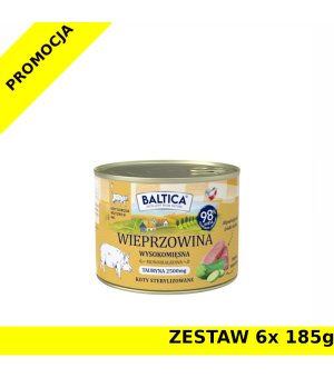 Baltica karma mokra dla kotów dorosłych Mono Wieprzowina ZESTAW 6x 185g