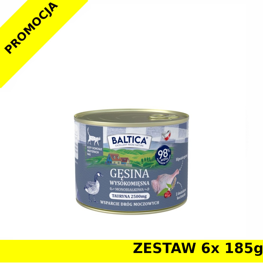 Baltica karma mokra dla kotów dorosłych wsparcie dróg moczowych Mono Gęsina ZESTAW 6x 185g