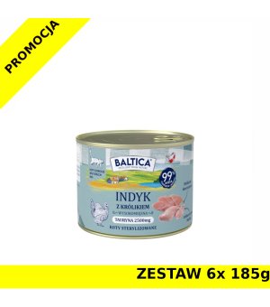 Baltica karma mokra dla kotów dorosłych sterylizowanych Indyk z Królikiem ZESTAW 6x 185g