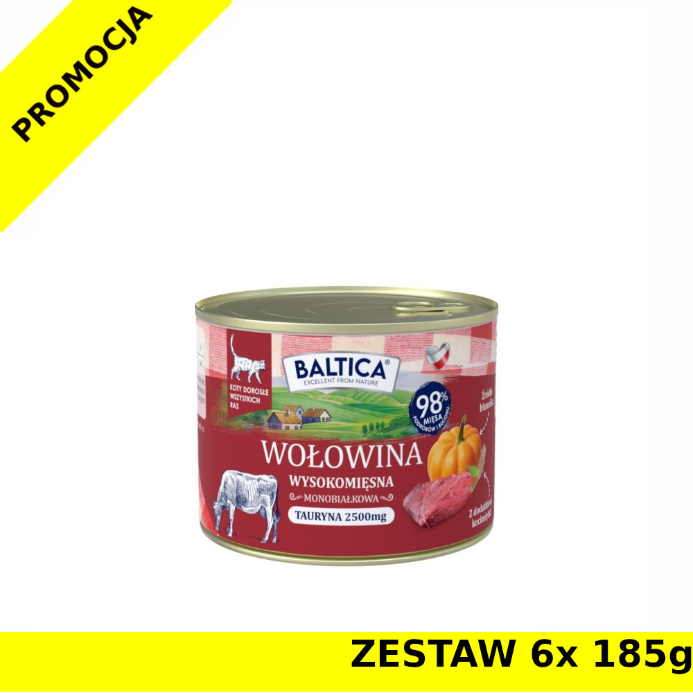 Baltica karma mokra dla kotów dorosłych Mono Wołowina z Wątróbką Wołową ZESTAW 6x 185g
