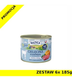 Baltica karma mokra dla kotów dorosłych sterylizowanych Mono Cielęcina ZESTAW 6x 185g