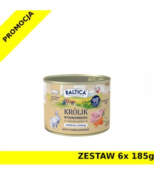 Baltica karma mokra dla kotów dorosłych sterylizowanych Mono Królik ZESTAW 6x 185g