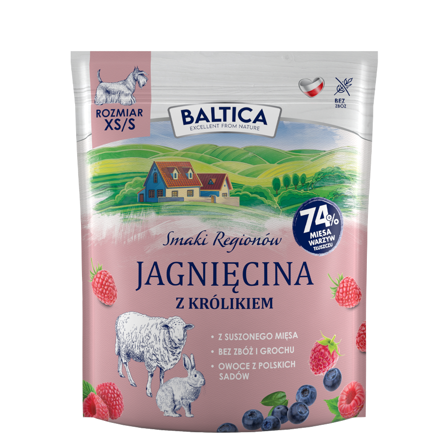 BALTICA karma sucha dla psów dorosłych ras małych Smaki Regionów Jagnięcina z Królikiem XS/S 1kg