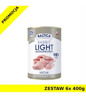 Baltica mokra karma dla psa Monoprotein LIGHT Rabbit - Królik z prebiotykami ZESTAW 6x 400g