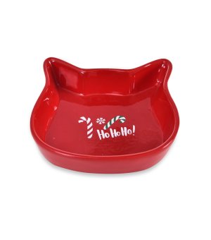 🎄🎁 Świąteczna miska ceramiczna dla kota - HO HO HO - czerwona - 13,6x13,6x3cm - Barry King 