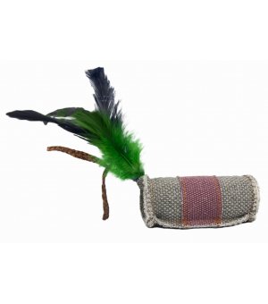 Barry King walec z piórkiem i sznurkiem z trawy z mocnego materiału szary/brązowy 4x9,5cm