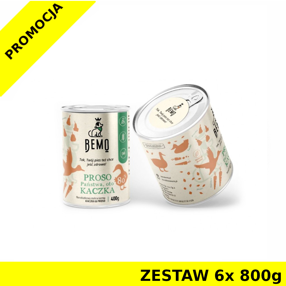 BEMO Karma mokra dla szczeniąt i psów dorosłych PROSO Państwa oto KACZKA ZESTAW 6x 800g