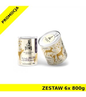 BEMO Karma mokra dla szczeniąt i psów dorosłych nie bądź JELEŃ w KASZĘ dmuchaj ZESTAW 6x 800g