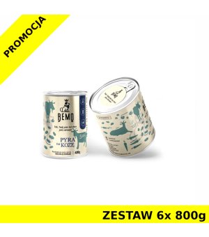 BEMO Karma mokra dla szczeniąt i psów dorosłych PYRA na KOZĘ ZESTAW 6x 800g