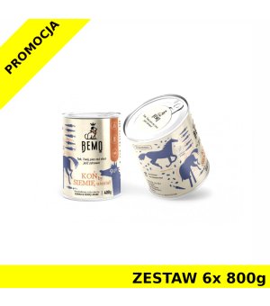 BEMO Karma mokra dla szczeniąt i psów dorosłych KOŃ by SIEMIĘ uśmiał ZESTAW 6x 800g