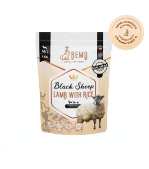 BEMO Karma sucha dla psów dorosłych ras małych i średnich Black Sheep Jagnięcina z Ryżem S/M 1kg