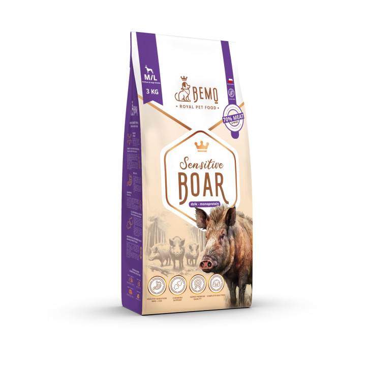 BEMO Karma sucha dla psów ras małych i średnich Sensitive Boar M/L 3kg