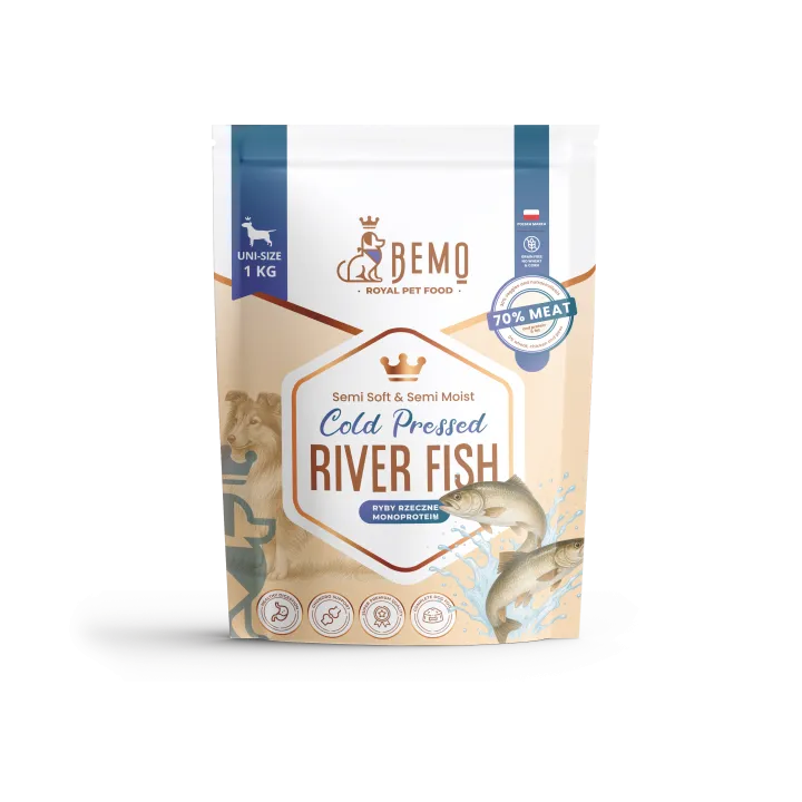 BEMO Karma tłoczona na zimno River Fish dla psów z Rybami Rzecznymi 1kg