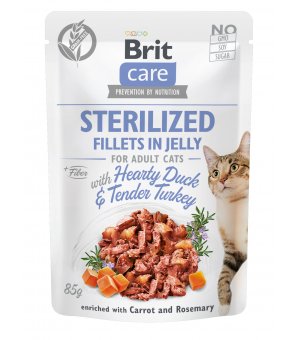 Karma mokra dla kotów sterylizowanych Brit Care Cat FJ STerilized Duck & Turkey in jelly 85g