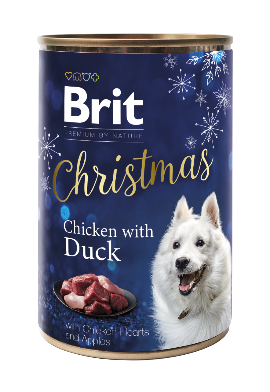 🎄🎁 BRIT Premium Christmas karma mokra - Kurczak z Kaczką oraz Sercami Kurczaka i Jabłkiem 400g