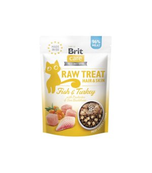 BRIT Raw Treat Cat dla dorosłych kotów liofilizowany przysmak z rybą i indykiem HAIR & SKIN 40g