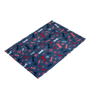 BUBA PET Dry Bed Antypoślizgowy Granatowe w kolorowe Kości i Łapki 100x75cm