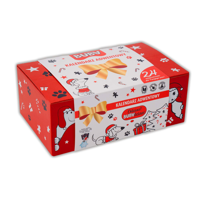 🎄🎁 BUBAlicious Kalendarz Adwentowy dla psa MIX 22 przysmaków + gryzak + zabawka