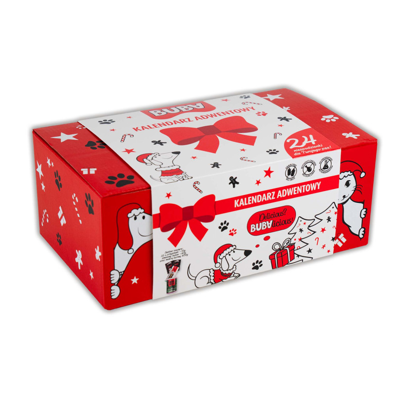 🎄🎁 BUBAlicious Kalendarz Adwentowy dla psa MIX 22 przysmaków + gryzak + karma mokra