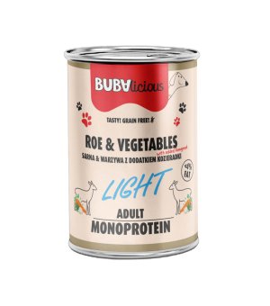 BUBAlicious karma mokra dla psów dorosłych o obniżonej zawartści tłuszczu LIGHT Sarna z Warzywami 400g