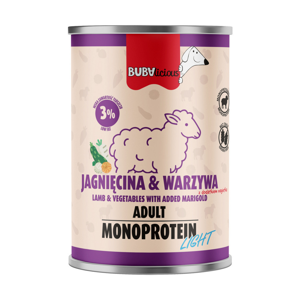 BUBAlicious karma mokra dla psa Light Jagnięcina z Warzywami 400g