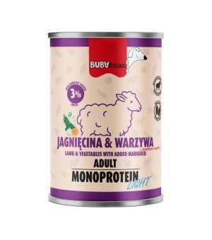 BUBAlicious karma mokra dla psa Light Jagnięcina z Warzywami 400g