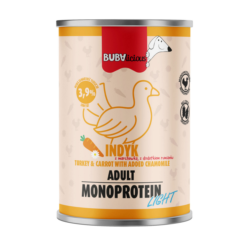 BUBAlicious karma mokra dla psa Light Indyk z Marchewką 400g