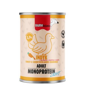 BUBAlicious karma mokra dla psa  Light Indyk z Marchewką 400g