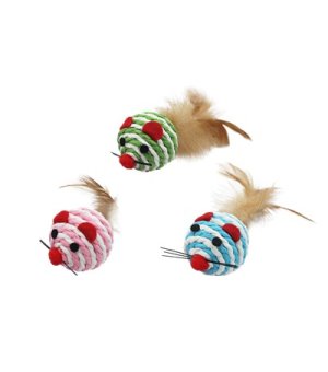 Bubu Pet mysz okrągła sznurkowa dla kota z piórkiem 7cm