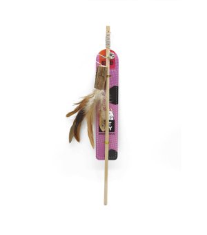 Bubu Pet wędka drewniana z kłodą i piórkiem 40-102cm