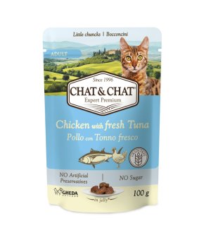 Chat & Chat karma mokra dla kotów dorosłych Kurczak i Tuńczyk 100g