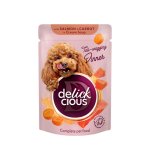 Delickcious karma mokra dla psów dorosłych Paski z Łososia i Marchew w zupie 85g
