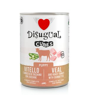 Disugual karma mokra dla szczeniąt Cubes Pieczona Cielęcina z Indykiem i Cukinią 400g