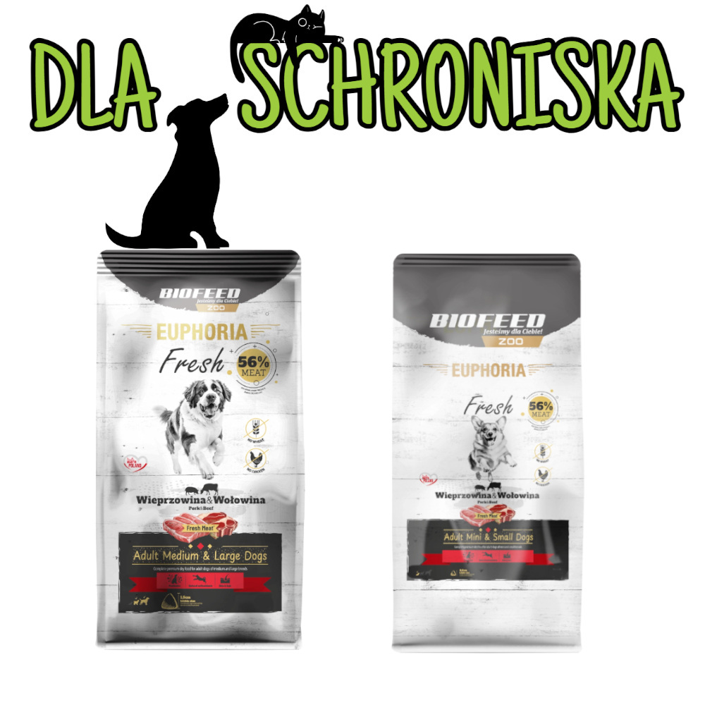 ❤️🐶 DO SCHRONISKA Euphoria karma sucha dla psów Wieprzowina z Wołowiną 1x 2kg XS/S lub M/L - mix rozmiarów